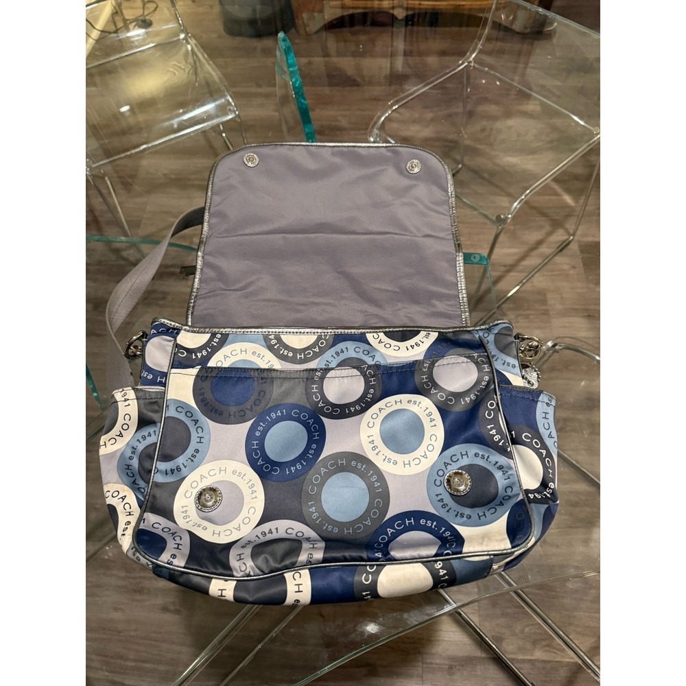 Coach Signature Snaphead Blue‎ Silver Multifunction Diaper Baby Messenger Bag - Picture 9 of 12